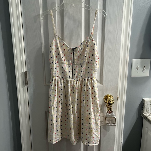 Cream Multicolor Polkadot Front Zipper Dress - Picture 5 of 8